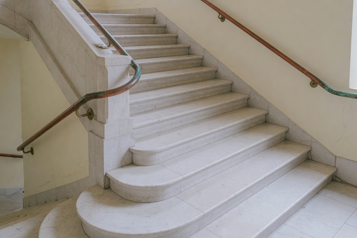 A stone stair in a quiet building